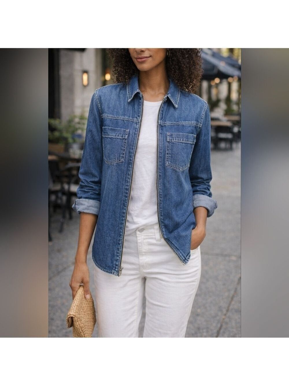 AG Adriano Goldschmied Christine Denim Jacket Shirt Blue Small New
